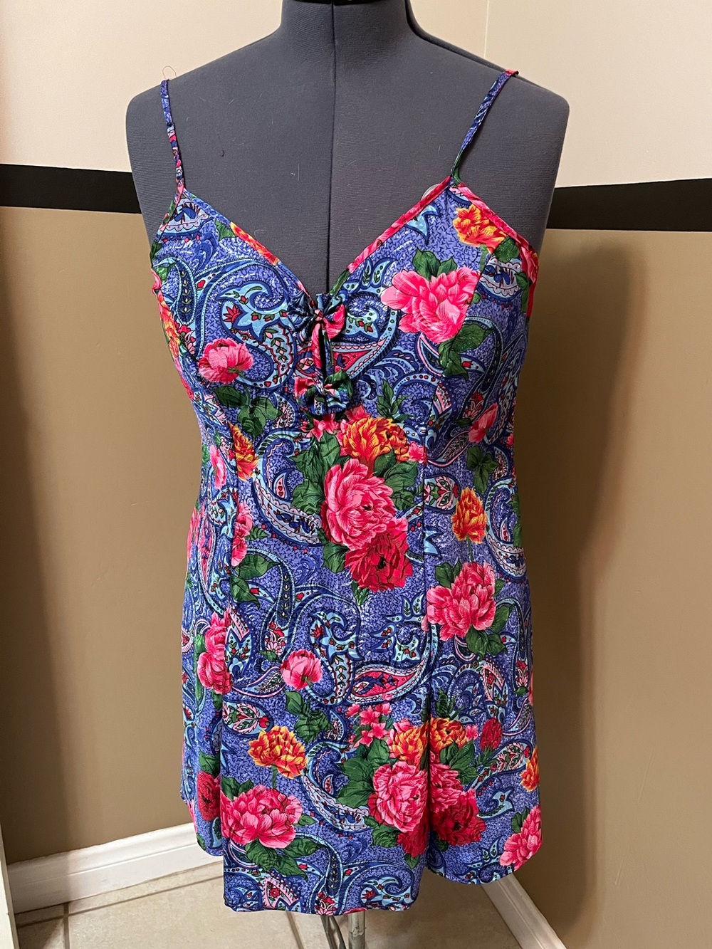 Y2K floral paisley slip dress fairy coquette, medium vintage cinema exoile